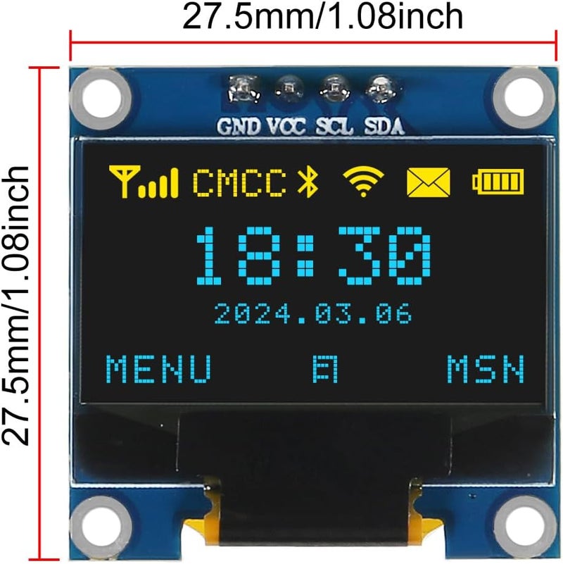 AiTrip 5 قطع شاشة عرض OLED بحجم 0.96 بوصة وحدة شاشات مدمجة مضيئة ذاتيًا لمشاريع أردوينو (أزرق وأصفر) - Image 4